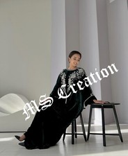 Sale Luxury Green Velvet Bedded Crystal Work Moroccan Kaftan Wedding Dress 487