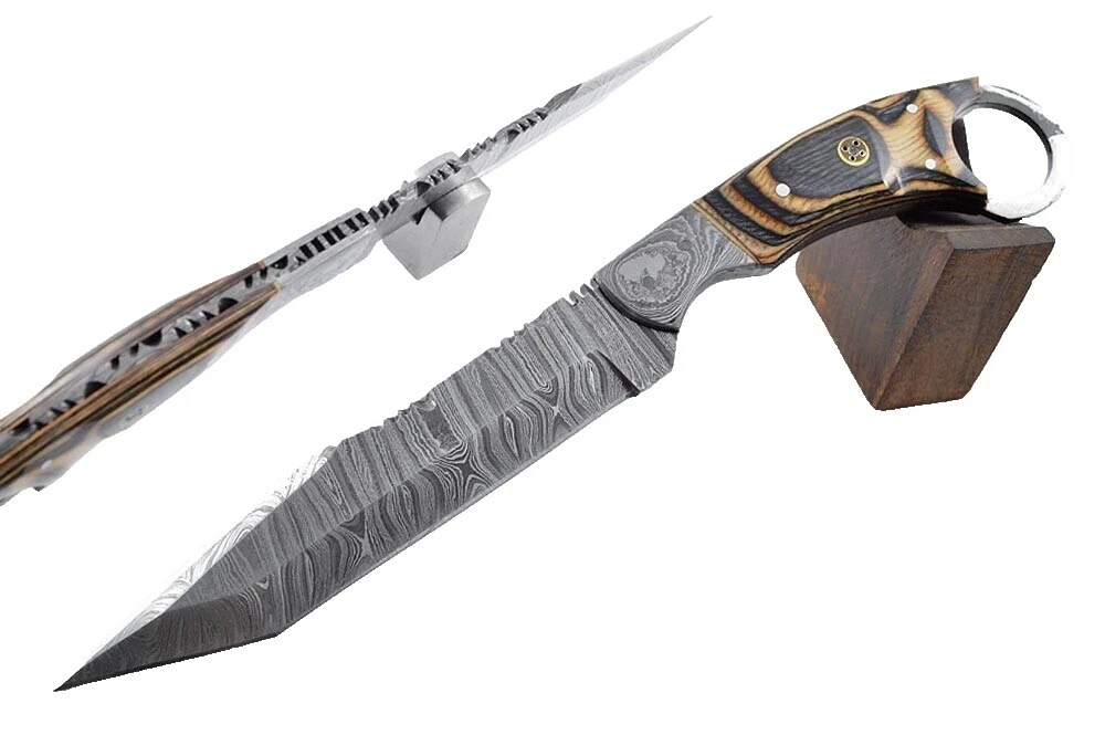 Damascus Steel Blade Tanto Right-Handed Collectible Fixed Blade Knives