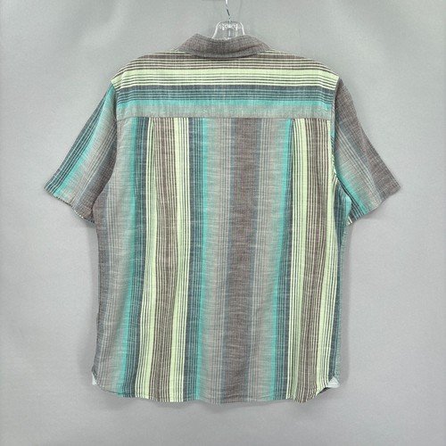 Woolrich Shirt Mens Large Button Up Green Blue Gray Stripe Hike Outdoor Labrador - Picture 9 of 10
