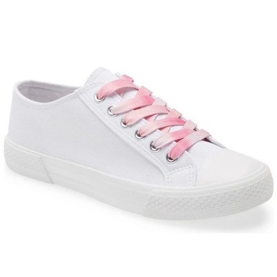 BP White Canvas Sneakers with Pink Ombre Laces Size 6.5 Casual Shoes