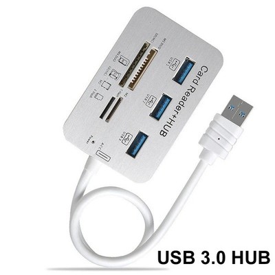 Aluminum 3 Port USB 3.0 Hub MS SD M2 TF Multi-In-1 Memory Card Reader Adapter