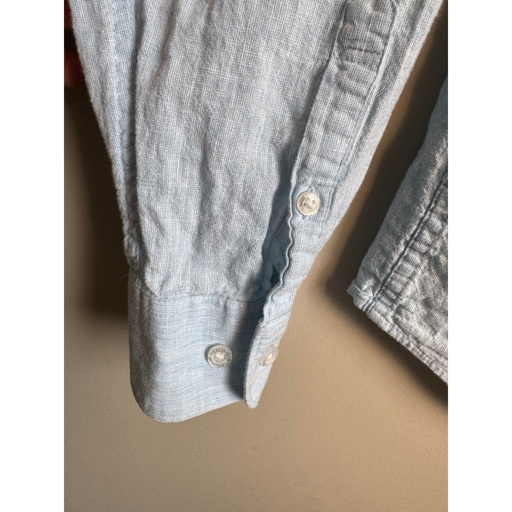 Original Penguin Linen Blend Button Down Shirt L Light Blue Casual Preppy Beach View 3