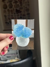 ACEO Original Hydrangea Art Card Acrylic/Canvas Hand Painted 2.5 In x3.5 In