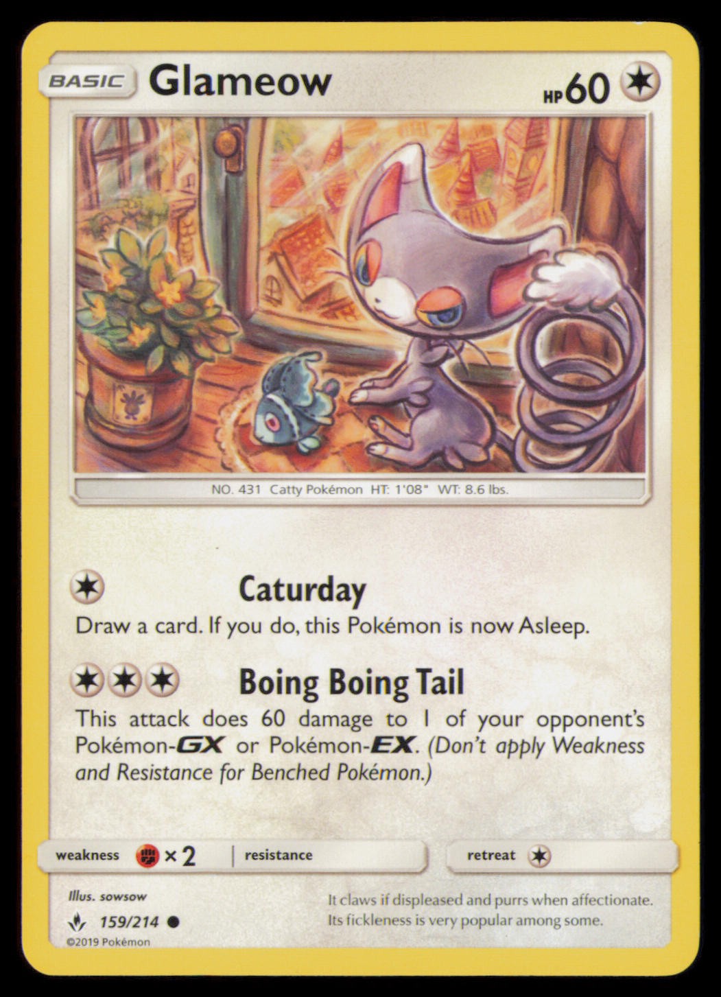 Glameow 159/214 Common Unbroken Bonds Pokemon Lightly Played