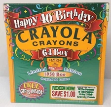 Vtg 1998 Crayola Crayons 40th Birthday Limited Edition 64 Never Opened (Sealed)