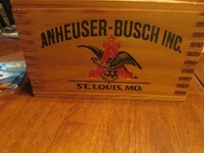 Vintage Mini Anheuser BuschBudweiser Small Wood BeerCrate Box w/Hinged Lid 6"
