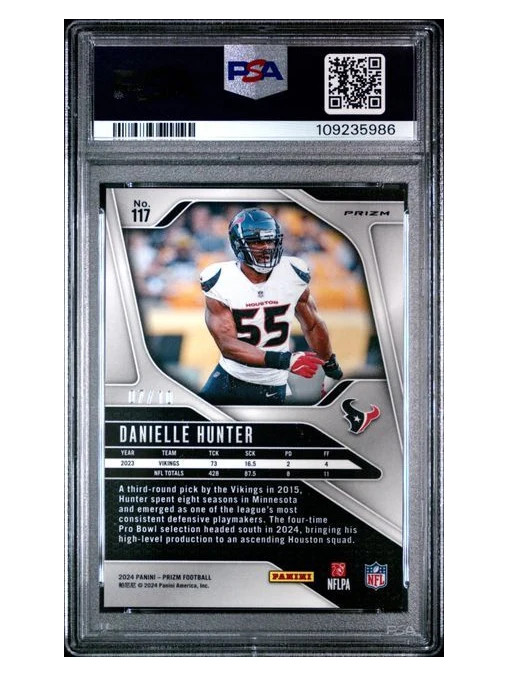 2024 Prizm Danielle Hunter Gold Prizm 7/10 #117 PSA 9 Texans Football view 2