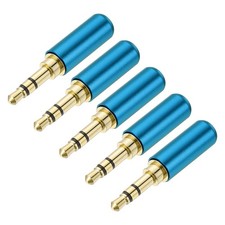 5Pcs 3.5mm 3 Pole Replacement Repair Plug Jack, Stereo Male Plug, Blue