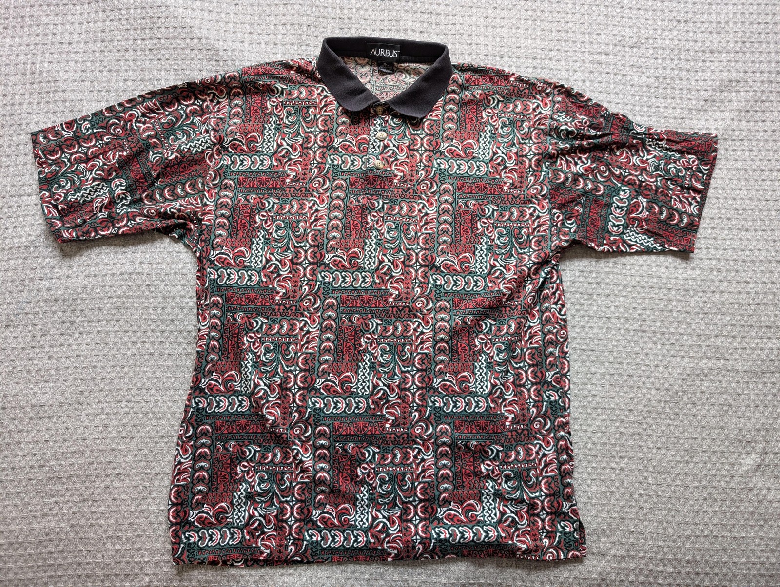 Vintage Aureus Polo Shirt Mens XL Paisley Knit Made In USA Hawaiin Batik 90s