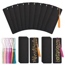 60 Pcs Blank Bookmarks, Black Bookmarks with 60 Pcs Colorful Tassels Thick Ca...