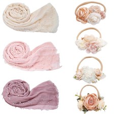 7 Pcs Newborn Photography Props Wrap Kits 3 Pcs Baby Wraps 4 Pcs Flower Headb...