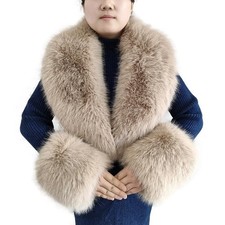 Faux Fur Collar Cuff Set Warm Winter Scarf Shawl
