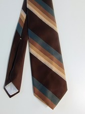 Vintage 60s Wemlon By Wembley Polyester Striped Brown Tan Gray Tie VLV Necktie