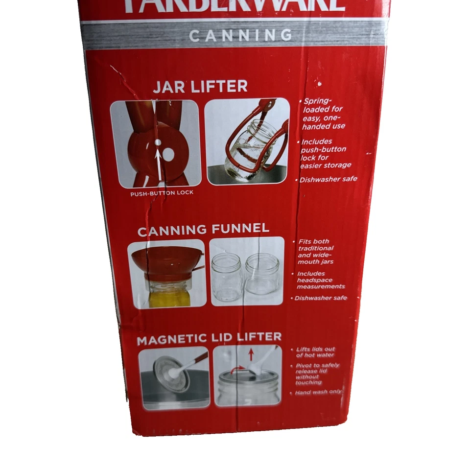 NUEVO STOCK ANTIGUO 2014 3 piezas. Juego de enlatas ROJO LEVANTADOR DE FRASCOS/EMBUDO/ELEVADOR DE TAPAS FARBERWARE Foto 3 de 4