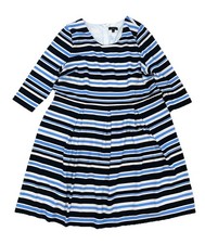 Lane Bryant Striped Fit & Flare Stretchy Dress Blue Black White 3/4 Sleeve Sz 24