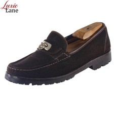 SALVATORE FERRAGAMO Loafers Flats Shoes Sz. 8 B Dark Brown Suede Gancini ITALY