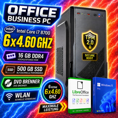 PC Windows 11 Pro Intel Core i7-8700 16GB DDR4 500GB SSD WLAN DVD Office
