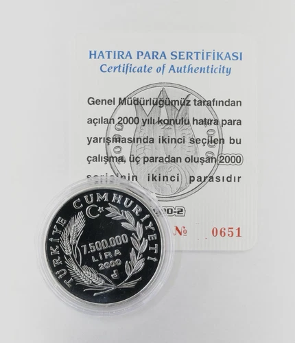 Turkey 2000 Millennium Peace Dove 7500000 Lira 925 Silver Proof Coin (B2466)