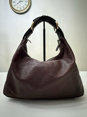 Gucci Guccisima Leather Horsebit Hobo Shoulder Bag Brown Gold Hardware