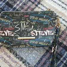 Steve Madden Graffiti Print Wristlet Clutch Black Multicolor Gold Zipper Accent