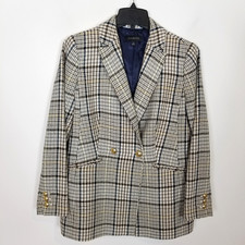 Talbots Women Houndstooth Plaid Double Bested Blazer Sz 8 Gray Classic Preppy