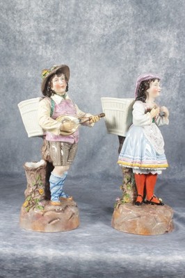 Antike Ernst Bohne Söhne Porzellan Deutsch Figur Paar Streichholz Streichholz Überlauf Vase