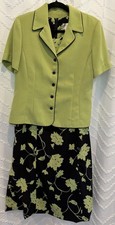 Vintage 90s 2 Piece Dress Blazer Set Black And Lime Green Retro Color Size 12 P