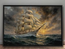 Segelschiff im Abendlicht - Bild auf Leinwand im Schattenfugenrahmen