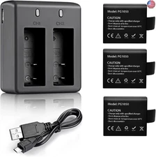 VVHOOY 3 x 1050mAh Rechargeable Action Camera Battery with USB Dual Charger