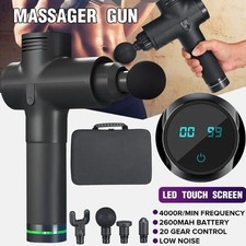 Massage Gun LED Touch Screen 4 Heads 20 Gear 4000R/min 2600mAh Cordless Black