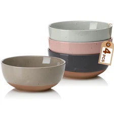 Morandi Color Large Ceramic Bowls Set of 4, 30 Ounce Cereal, Soup, Salad, Oat...