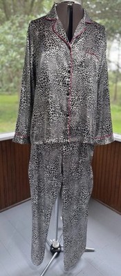 Linea Donatella Black White Animal Print Pajama Lounge Set Button Down Silky XL