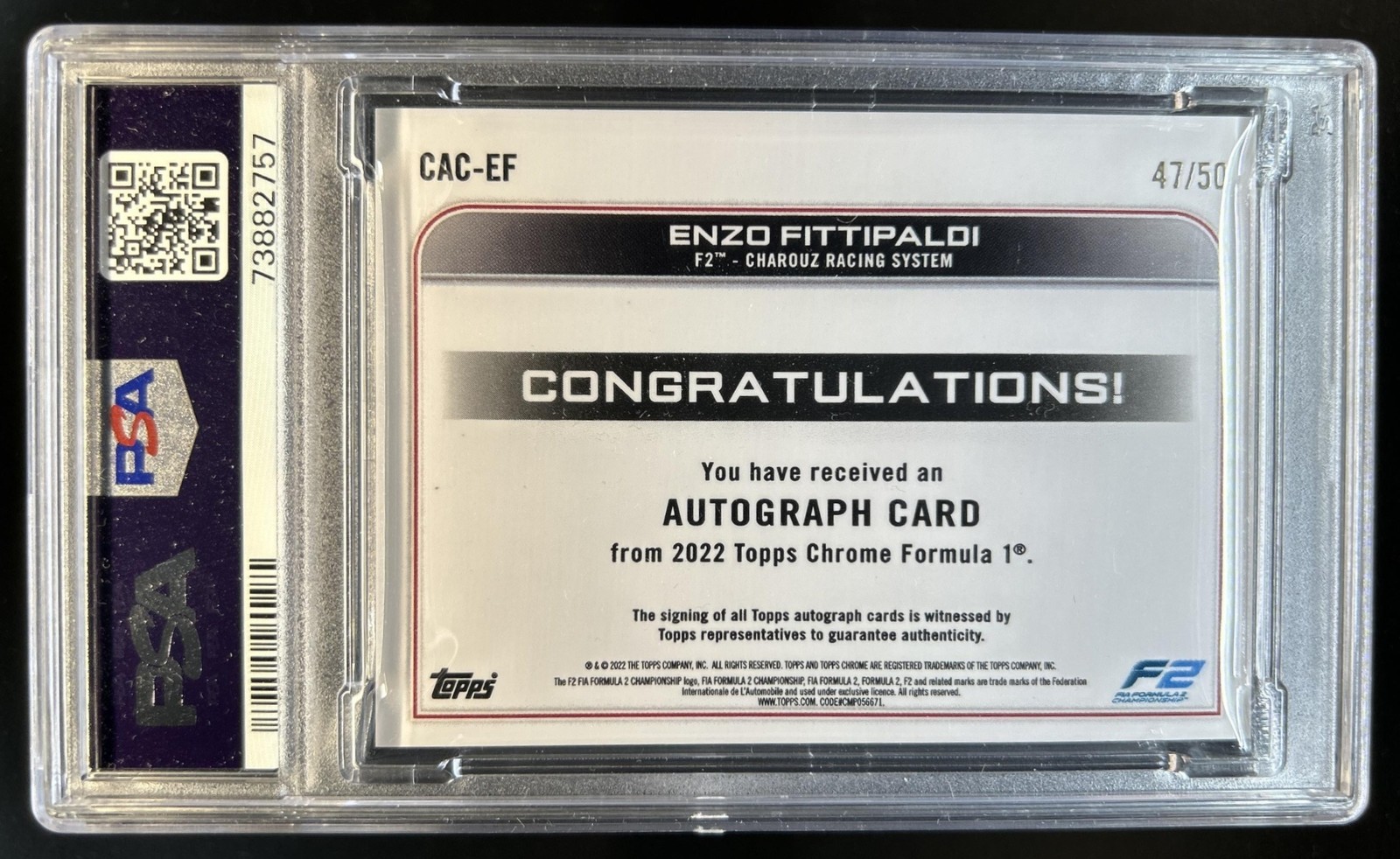 2022 Topps Chrome F1 Enzo Fittipaldi Auto Gold Wave Refractor #/50 PSA 9 view 2