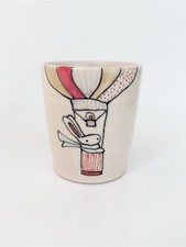 Handmade Pottery Tumbler Hot Air Balloon Bunny Illustrated Cup Artist Signed