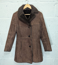 Ladies Vintage Sheepskin Coat Size S Brown Fitted Wide Collar