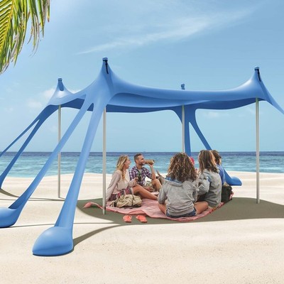Your Blue 10x10ft Sun-Proof Fortress: UPF50+, Poles, Bags & Shovels Galore!