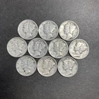 Lot of 10 Mercury Dimes 90% Silver Various Dates Circulated Condition