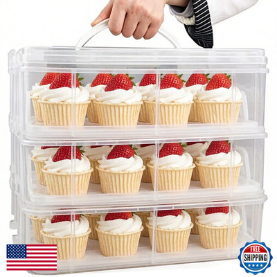 Feoowv 3 Tier Cupcake Carrier Lidholds 36 Cupcakes Or 3 Large Cakes Food