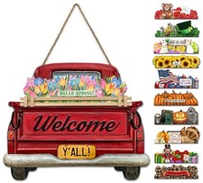 Interchangeable Welcome Sign for Front Door Red Farmhouse Truck Country Rustic