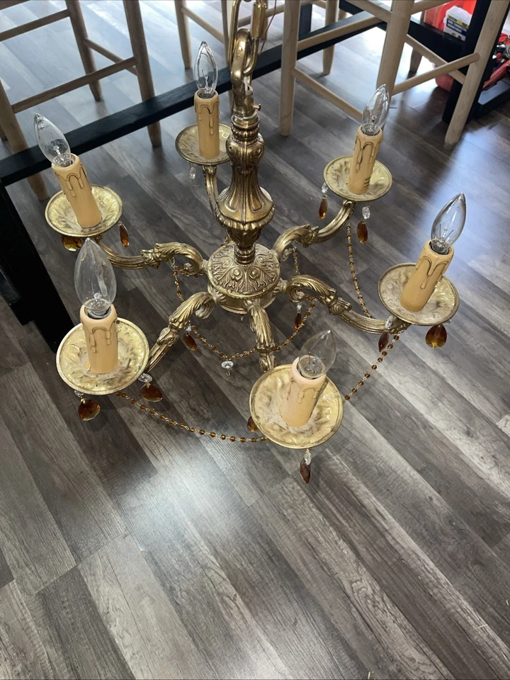 Lámpara de araña vintage de latón macizo 6 brazos ¡IMPRESIONANTE! (E7) Foto 2 de 4