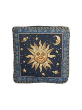 Vintage 90s Celestial Sun Moon Stars Tapestry Throw Pillow Cosmic Whimsigoth 16"