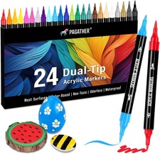 24 Colors Acrylic Paint Markers, Dual Tip 1 Count Pack of 24 , 24