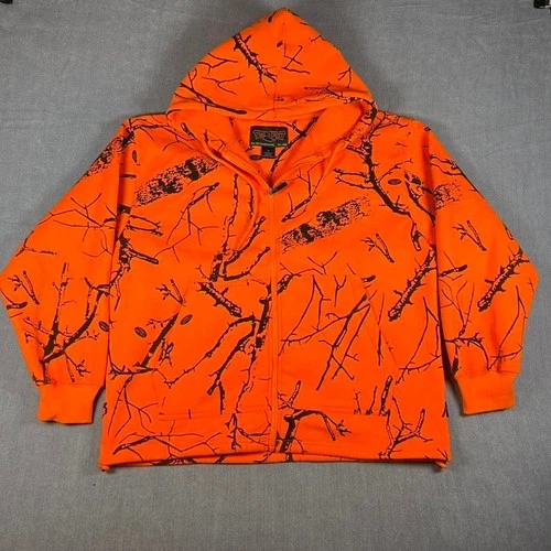 Trail Crest Blaze Orange Camo Zip Up Hoodie Mens Medium Highland Timber Jacket - product listing photo