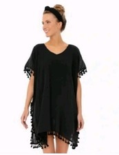 NWOT Pomander Place Tuckernuck Black Caftan Dress Swimsuit Cover-Up NEW Tassels
