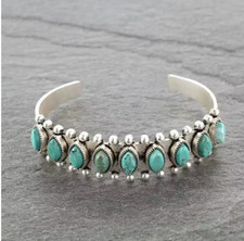 Turquoise bead silver cuff bracelet