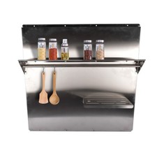 Silver Stainless Steel Kitchen Range Hood Backsplash with Shelf 6 Hooks