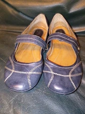 Eurosoft by Sofft Navy Blue Leather Slip On Mary Jane Shoes 6.5M Hook Loop Close