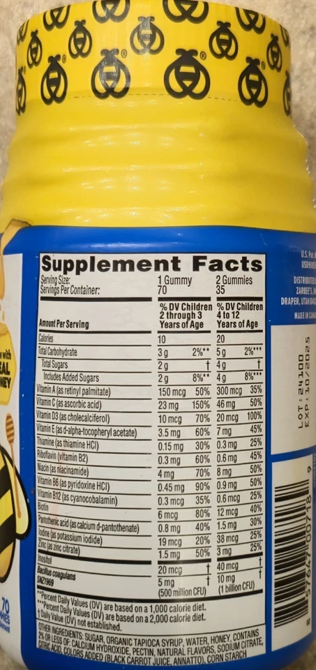 MULTIVITAMÍNICO INFANTIL ZARBEES CON PROBIÓTICOS 70 gomitas natural Fla MEJOR POR 11/25 Foto 2 de 4