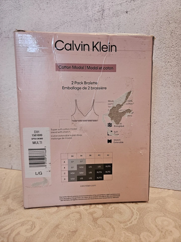 Bralette modal de algodón rosa y marrón Calvin Klein paquete de 2, grande, suave, nuevo en caja Foto 2 de 3