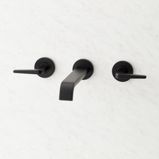 Matte Black 1.2 GPM Wall Mounted Widespread Bathroom Faucet with Drain Assembly